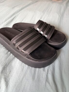 adidas Women's Black Platform Slide Sandals